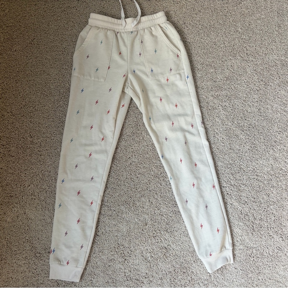 Pink Rose Cream Lightening Bolt Cozy Apparel Joggers Women’s size XS